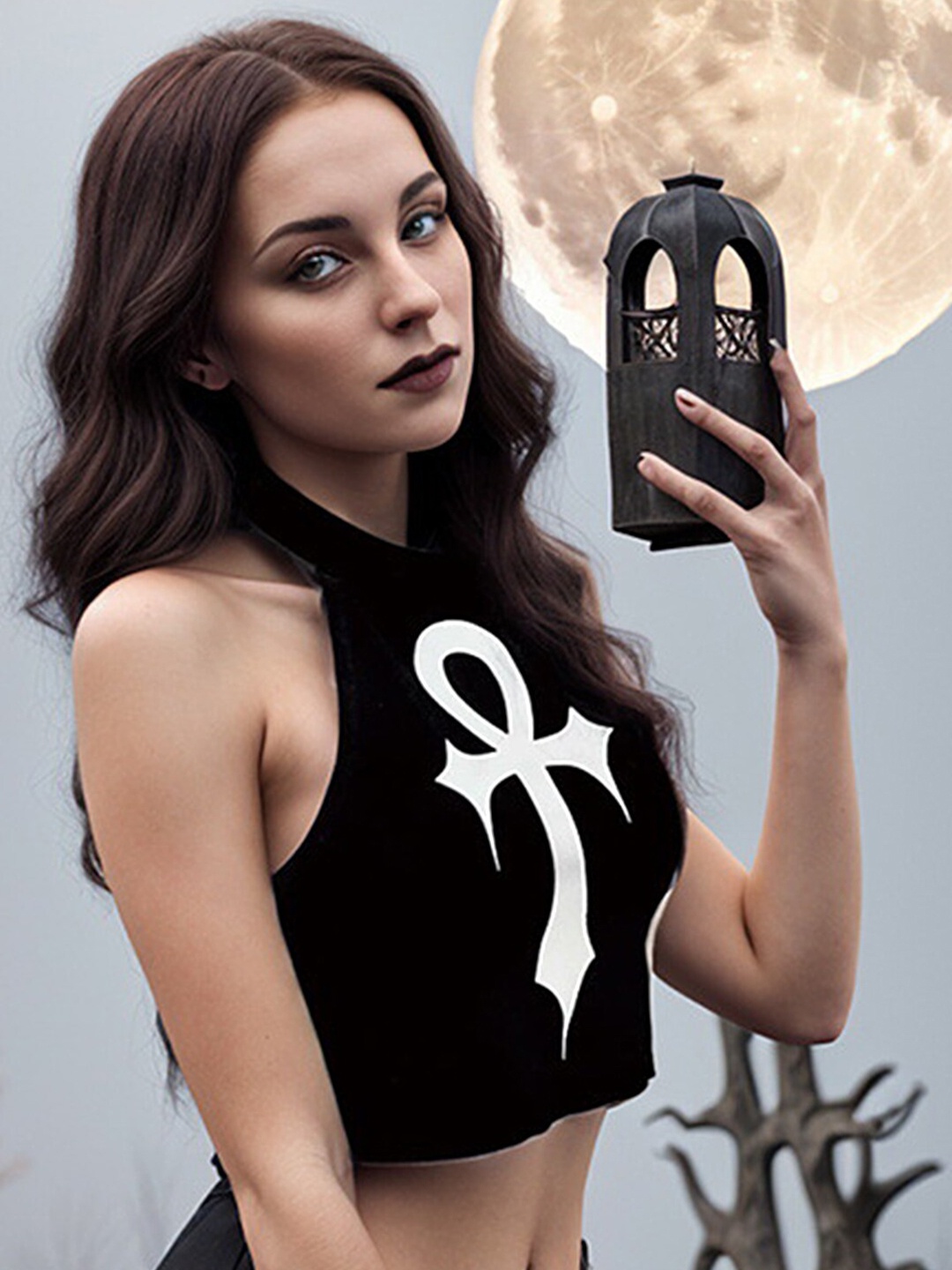 

LULU & SKY Graphic Printed Tank Crop Top, Black