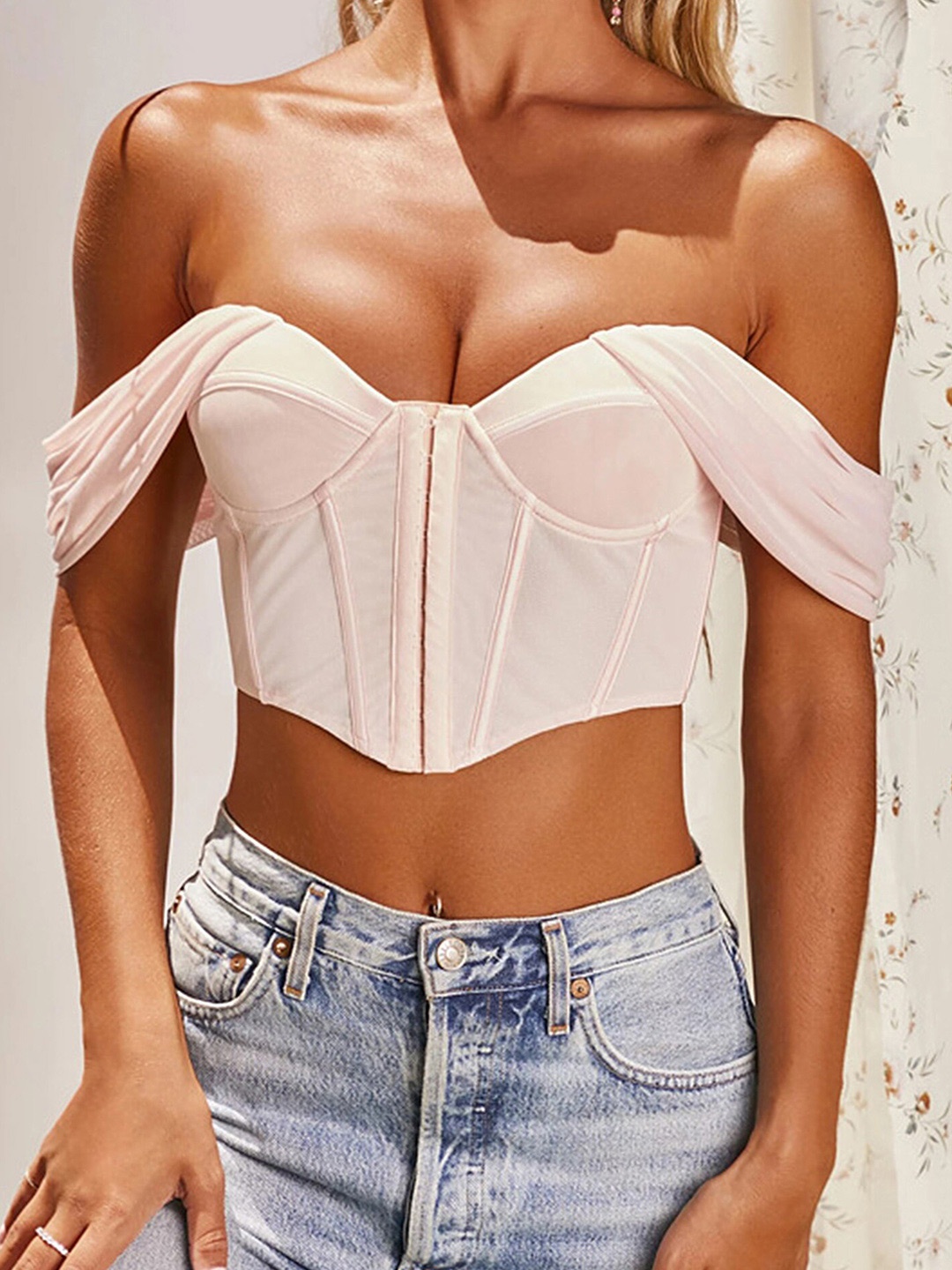 

LULU & SKY Off-Shoulder Tube Crop Top, Pink