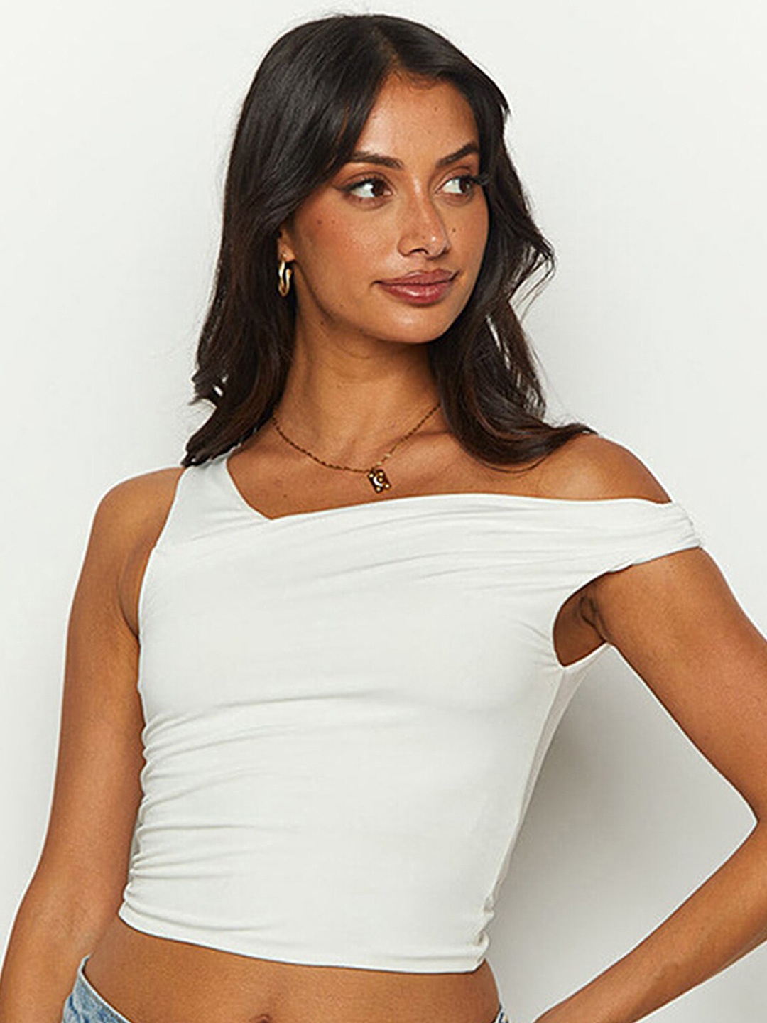 

LULU & SKY Off-Shoulder Bardot Crop Top, White