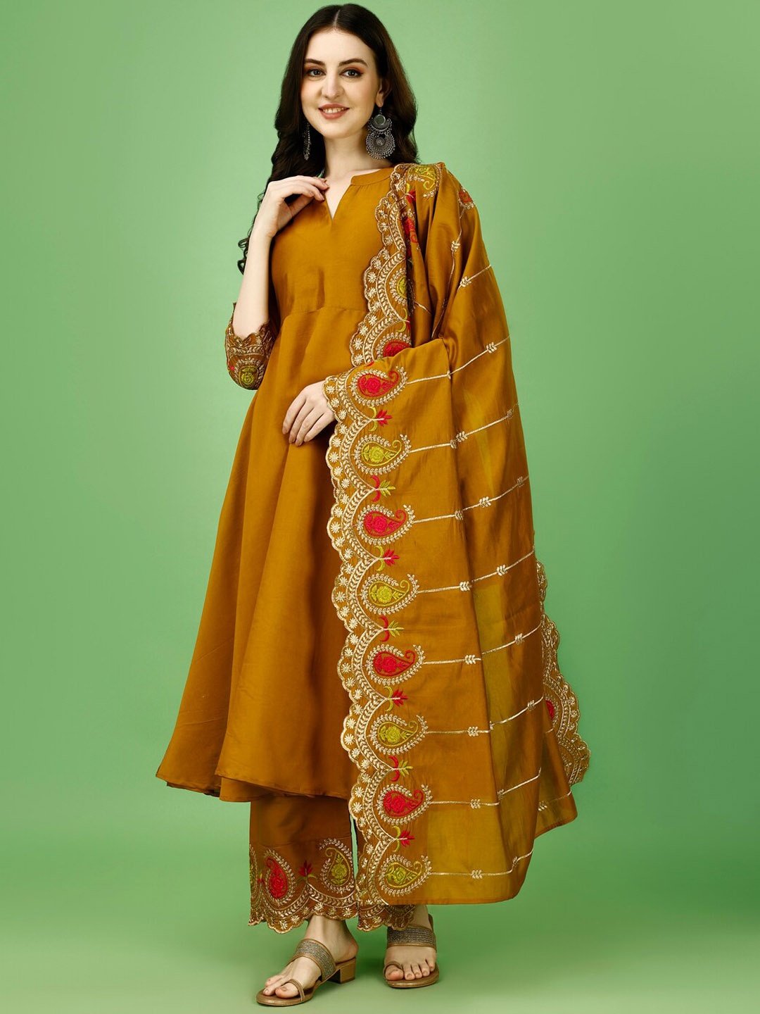

KALINI Round Neck Kurta With Palazzo & Dupatta, Yellow