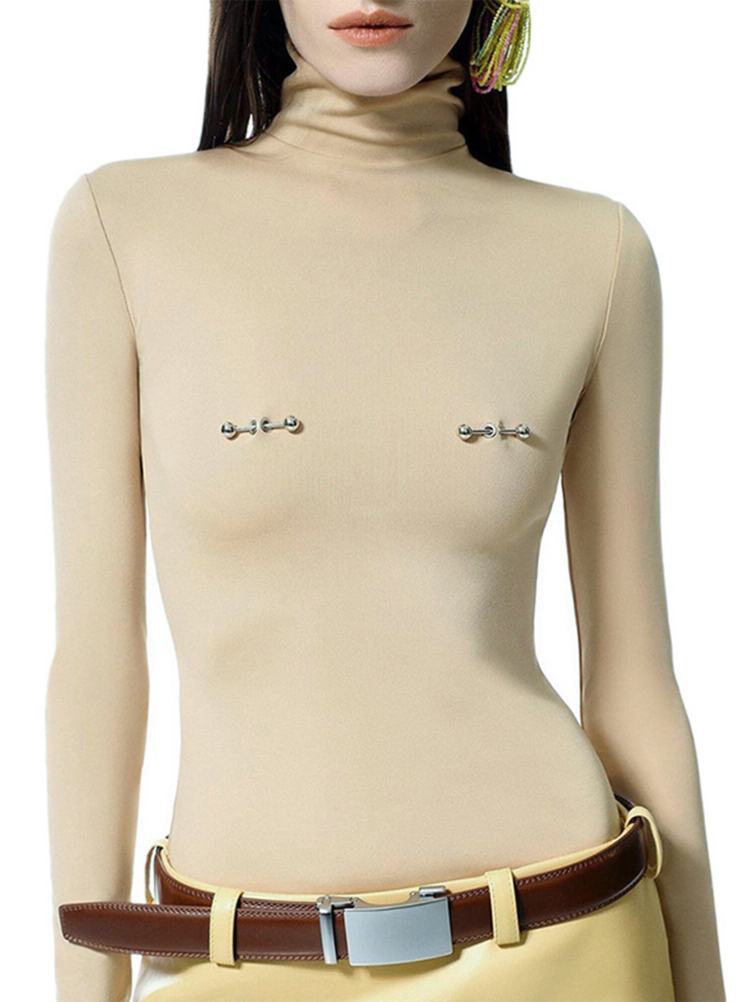 

LULU & SKY High Neck Fitted Top, Beige