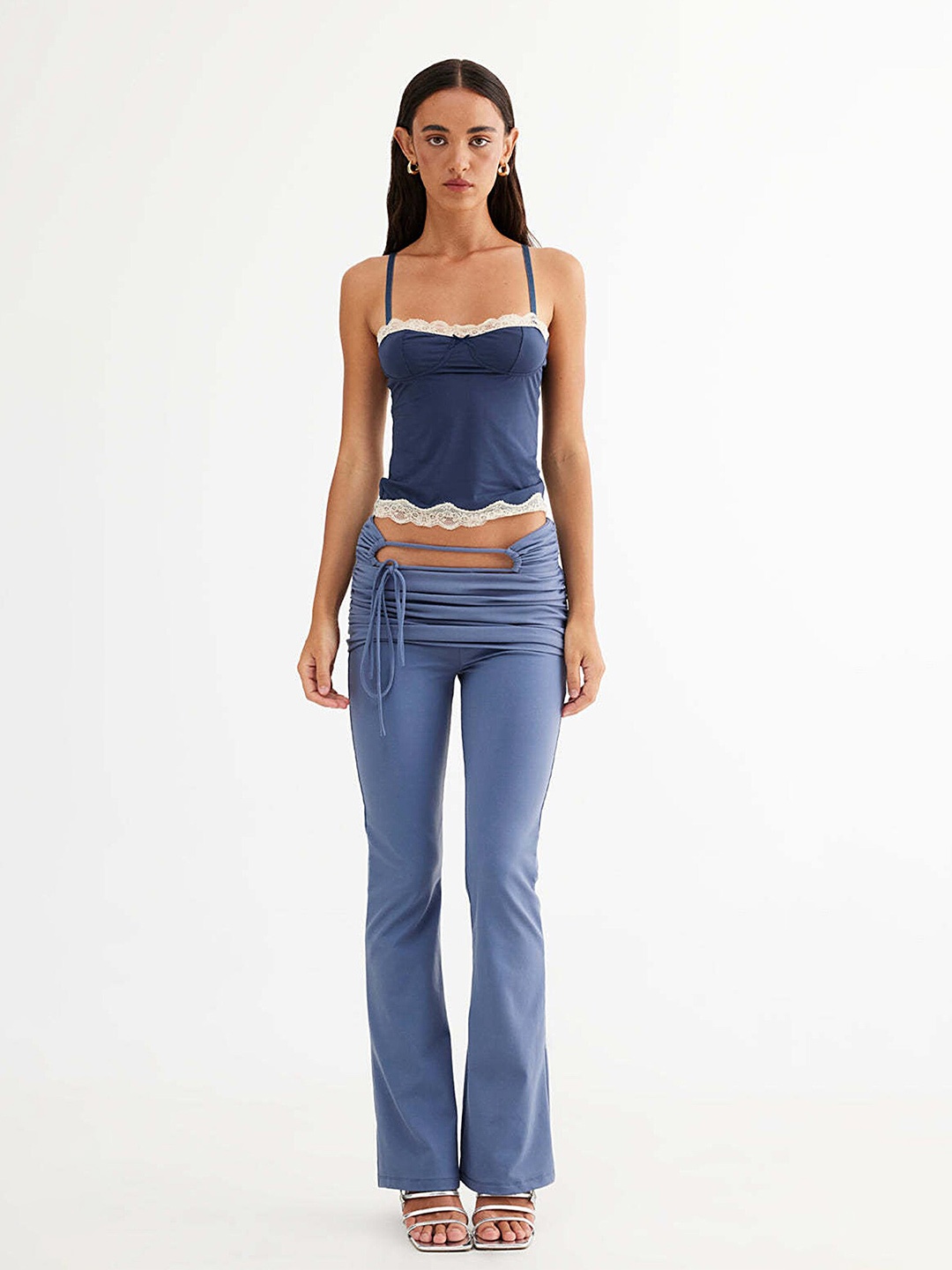 

LULU & SKY Shoulder Straps Sleeveless Lace-Up Fitted Top, Blue