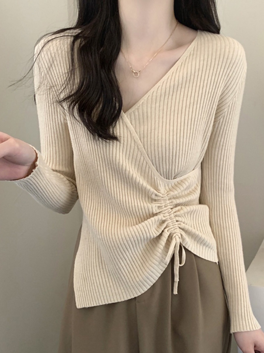 

LULU & SKY Self Design Lace-Up Top, Beige