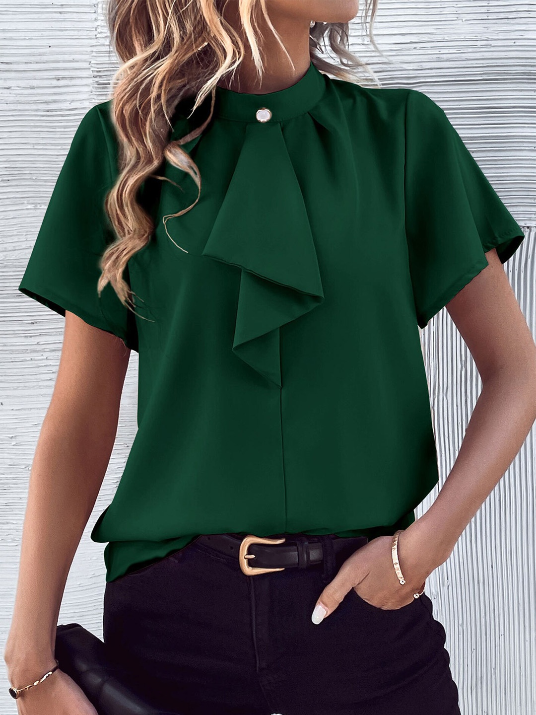 

LULU & SKY Flutter Sleeves Ruffed Top, Green