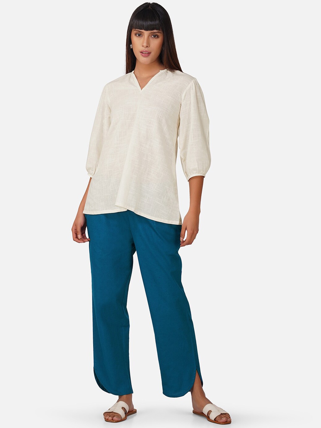 

BAESD V-Neck Pure Cotton Tunic & Trousers, White