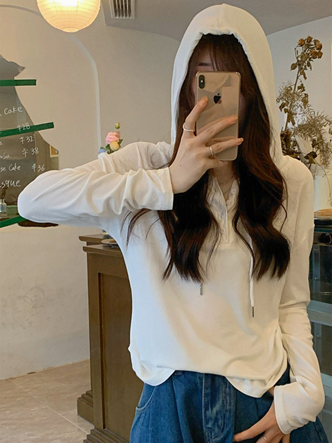 

LULU & SKY Hooded Drop Shoulder Sleeves Oversized T-shirt, White