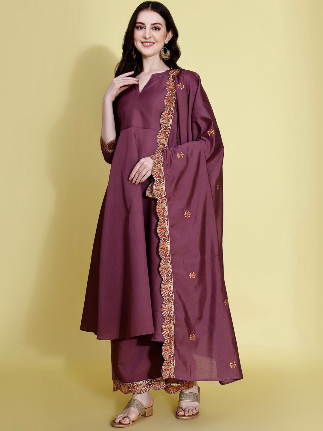

KALINI Anarkali Thread Work Kurta with Palazzos & Dupatta, Purple