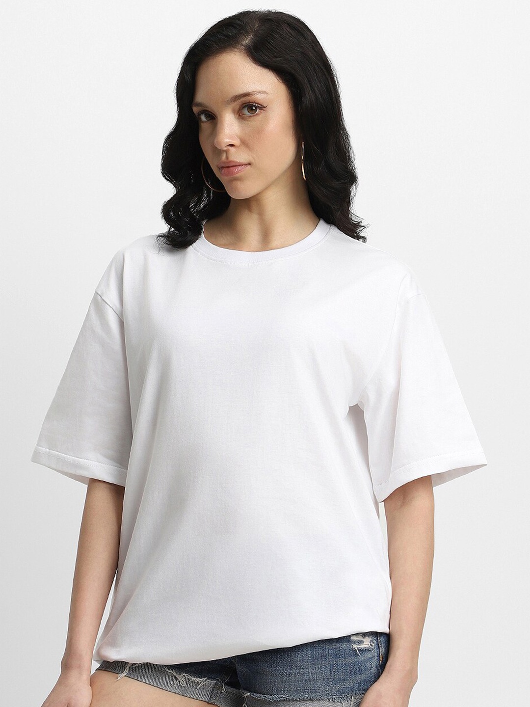 

JUNEBERRY Pure Cotton Bio Finish Drop Shoulder Sleeves Oversized T-shirt, White