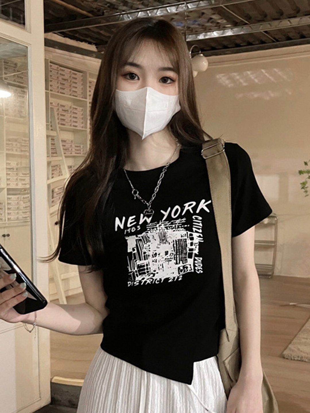 

LULU & SKY New York Typography Printed Top, Black