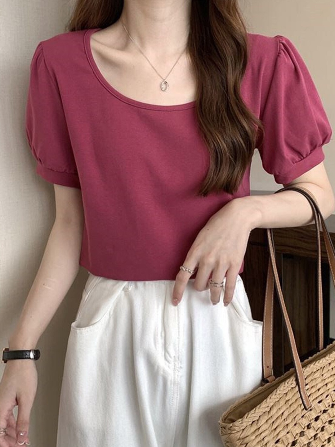 

LULU & SKY Puff Sleeve Regular Top, Burgundy