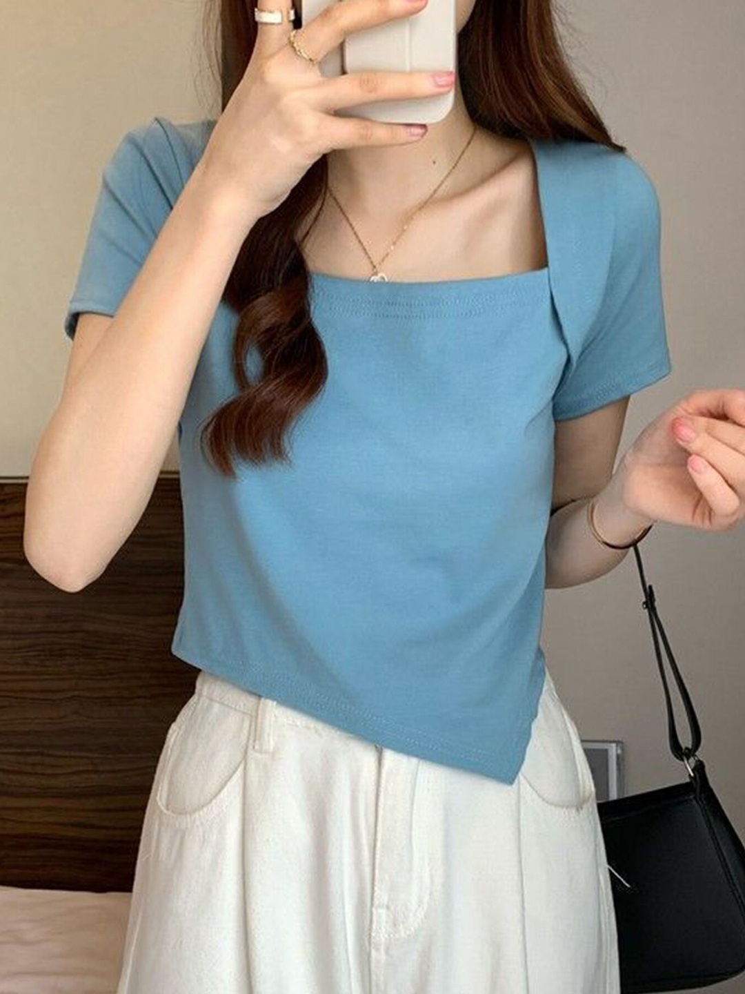 

LULU & SKY Square Neck Regular Top, Blue