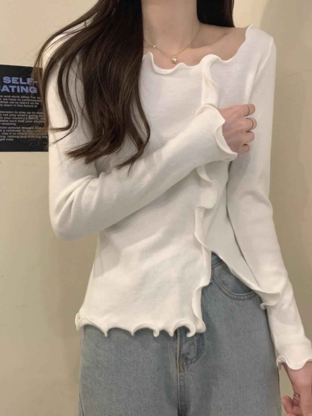 

LULU & SKY Round Neck Ribbed Top, White