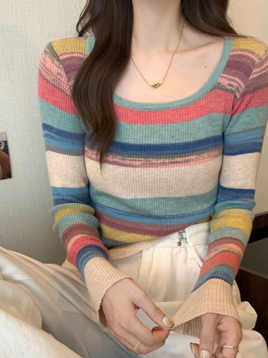 

LULU & SKY Striped Long Sleeves Top, Blue