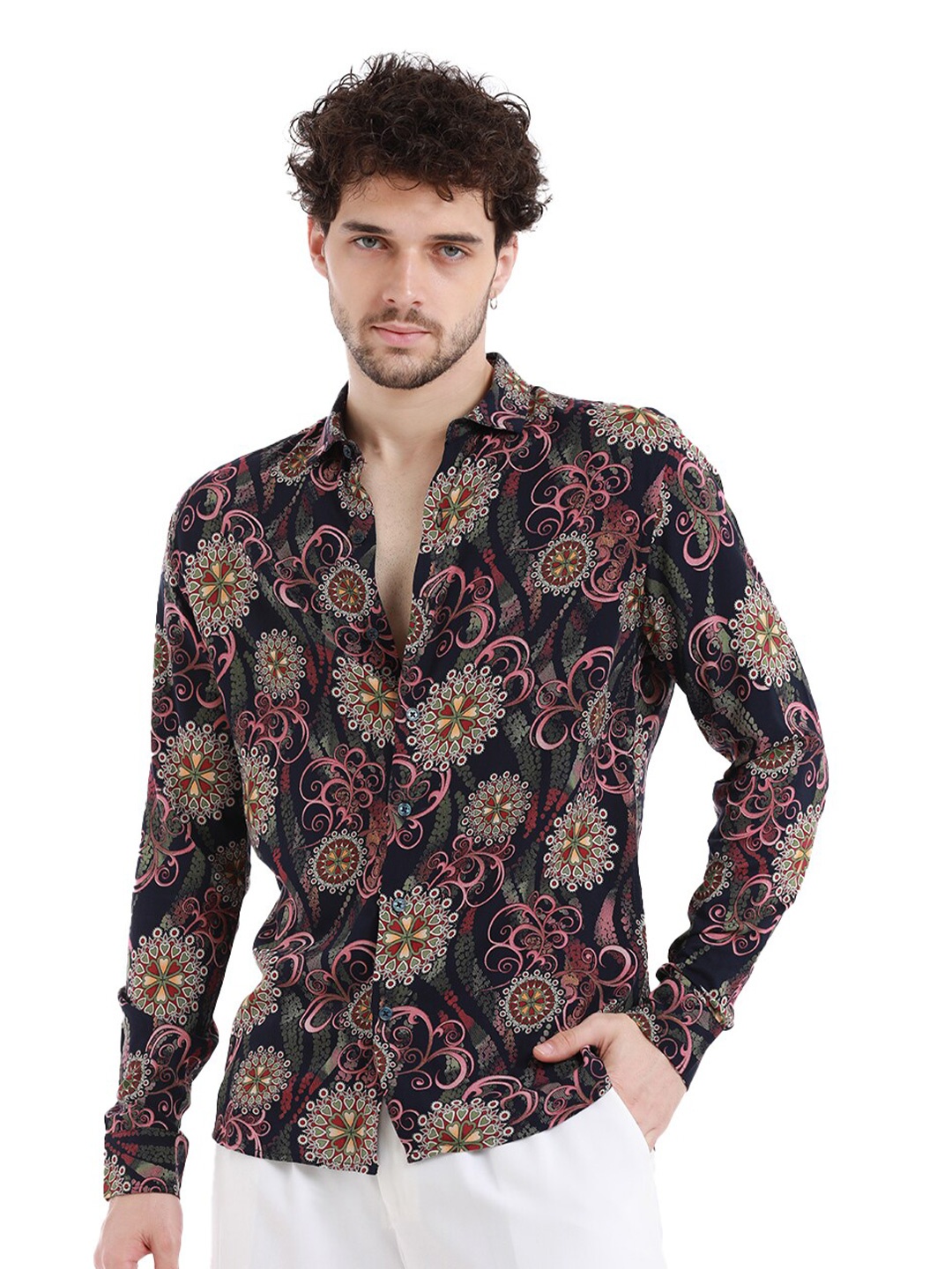 

Banana Club Floral Printed Spread Collar Casual Shirt, Blue