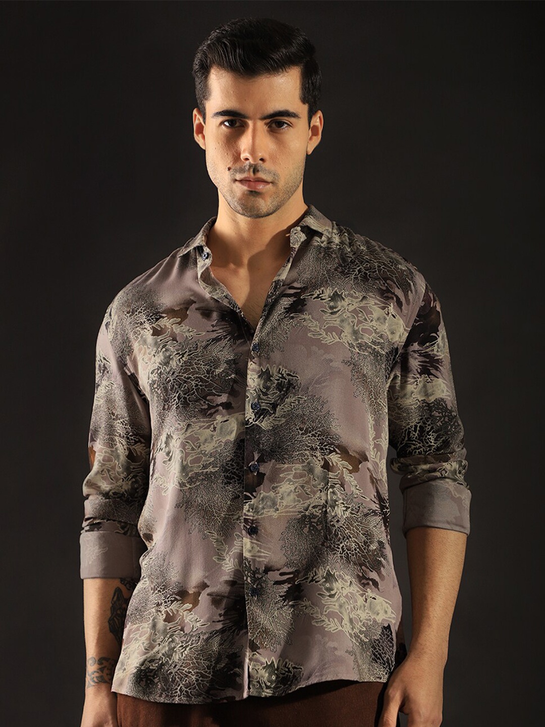 

Banana Club Tropical Printed Long Sleeves Casual Shirt, Coral