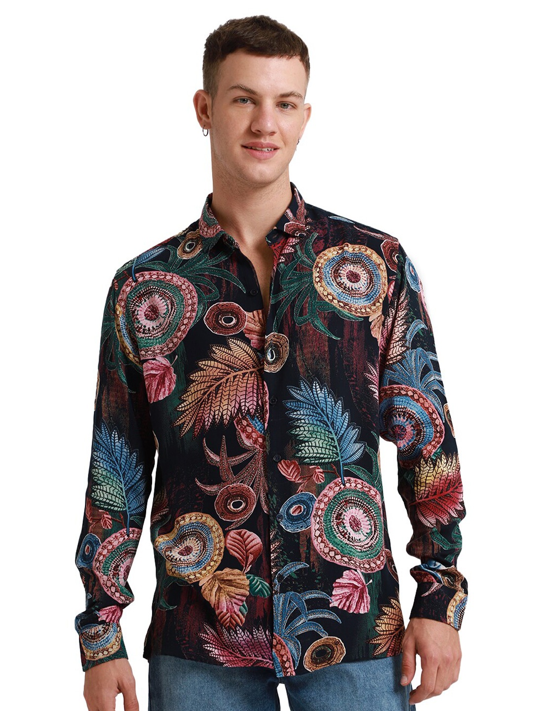 

Banana Club Floral Printed Spread Collar Casual Shirt, Blue