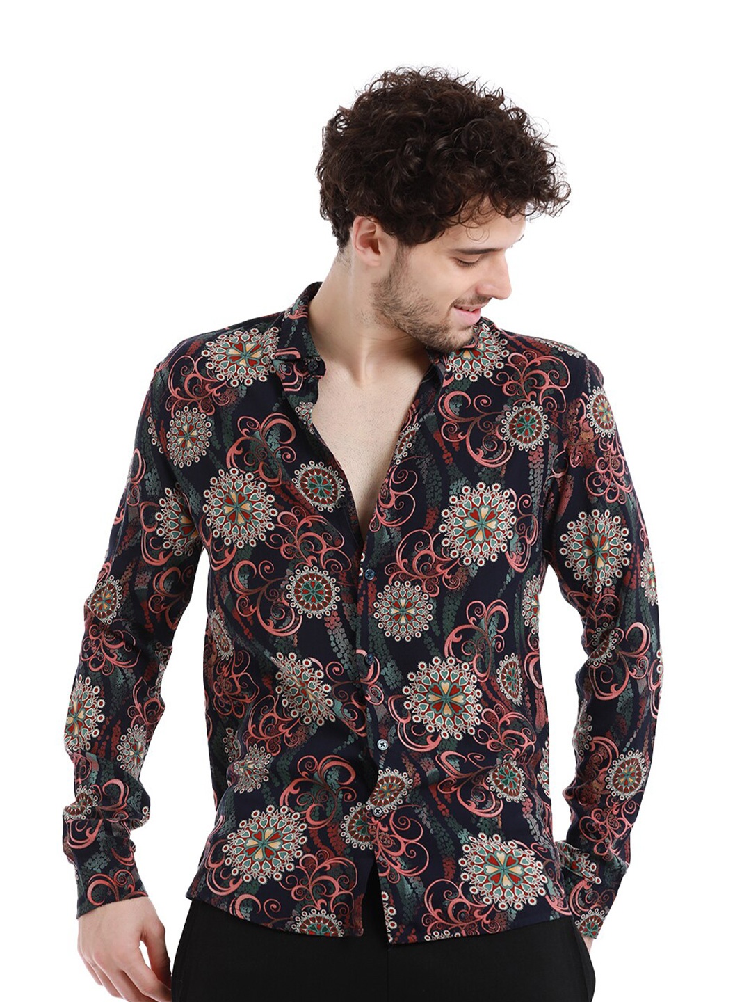 

Banana Club Floral Printed Long Sleeves Casual Shirt, Black