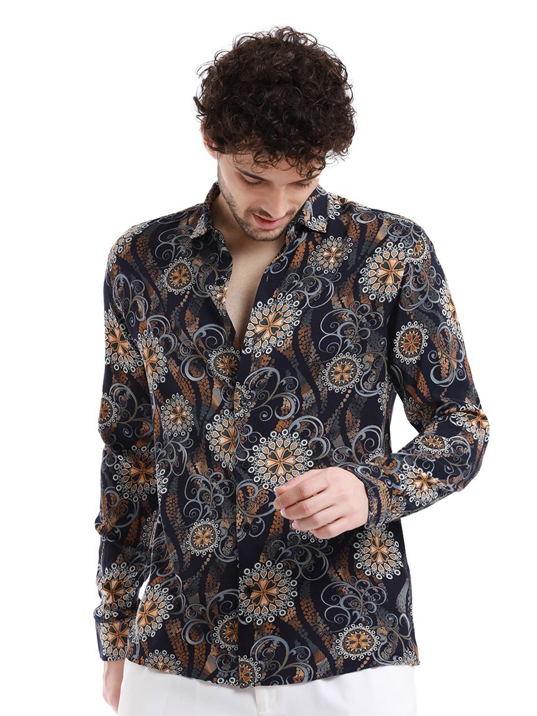 

Banana Club Floral Printed Spread Collar Casual Shirt, Blue