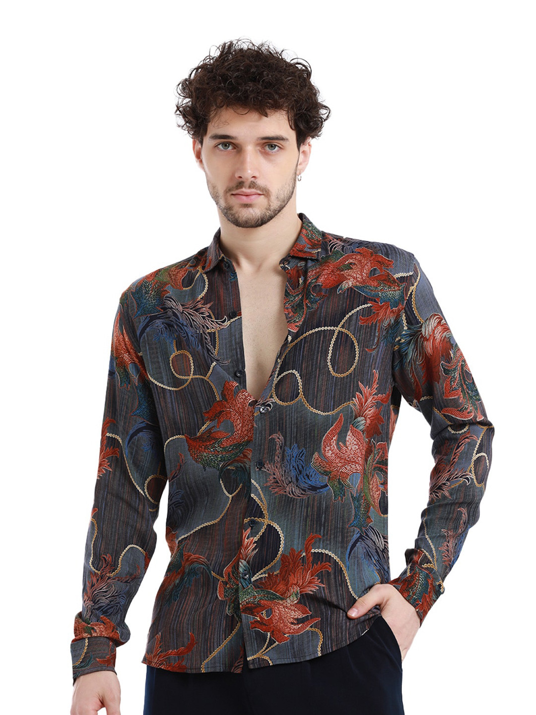 

Banana Club Floral Printed Long Sleeves Casual Shirt, Green