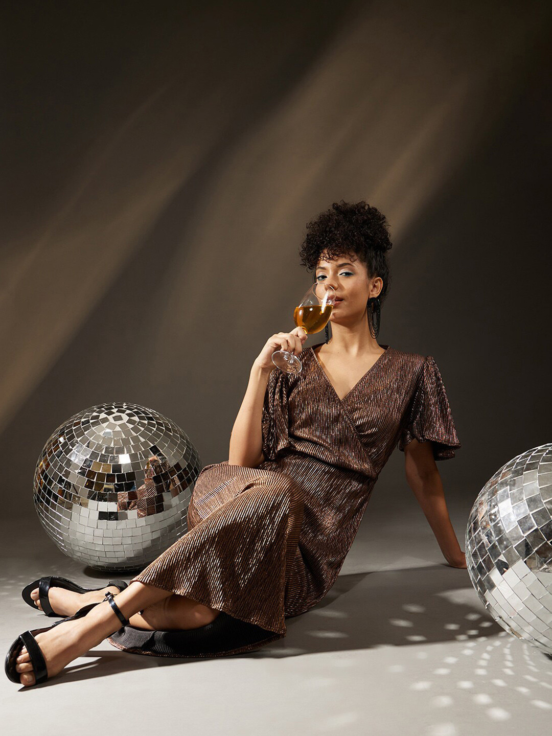 

Molly & Michel Flared Sleeve Satin Maxi Dress, Gold