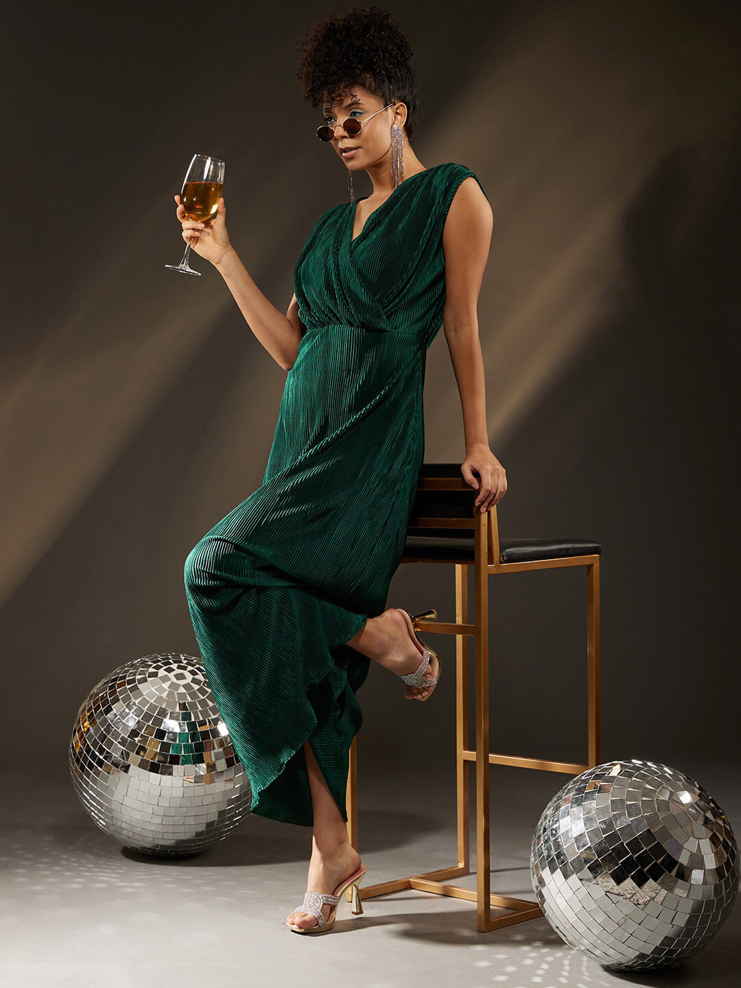

Molly & Michel V-Neck Satin Maxi Dress, Green