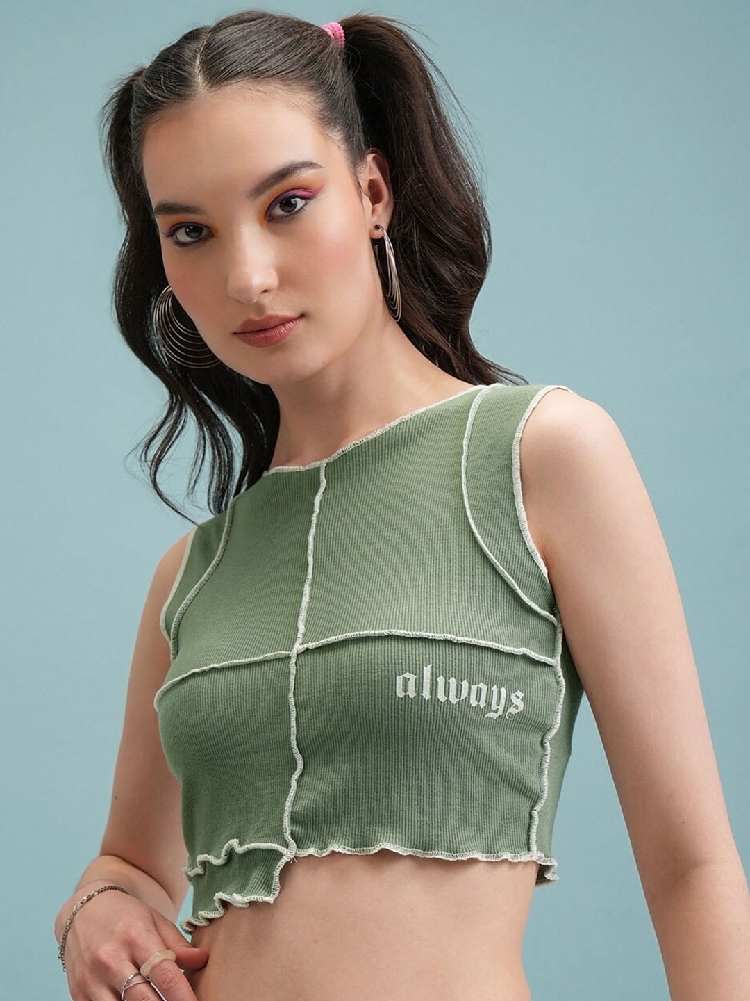 

Street By Tokyo Talkies Round Neck Crop Top, Olive