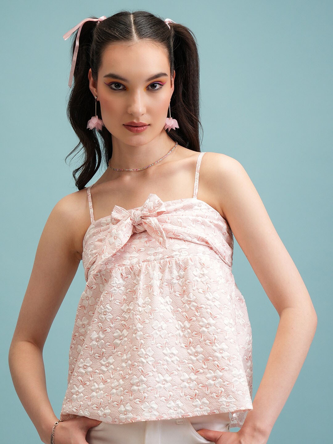 

Tokyo Talkies Floral Printed Shoulder Straps Top, Coral