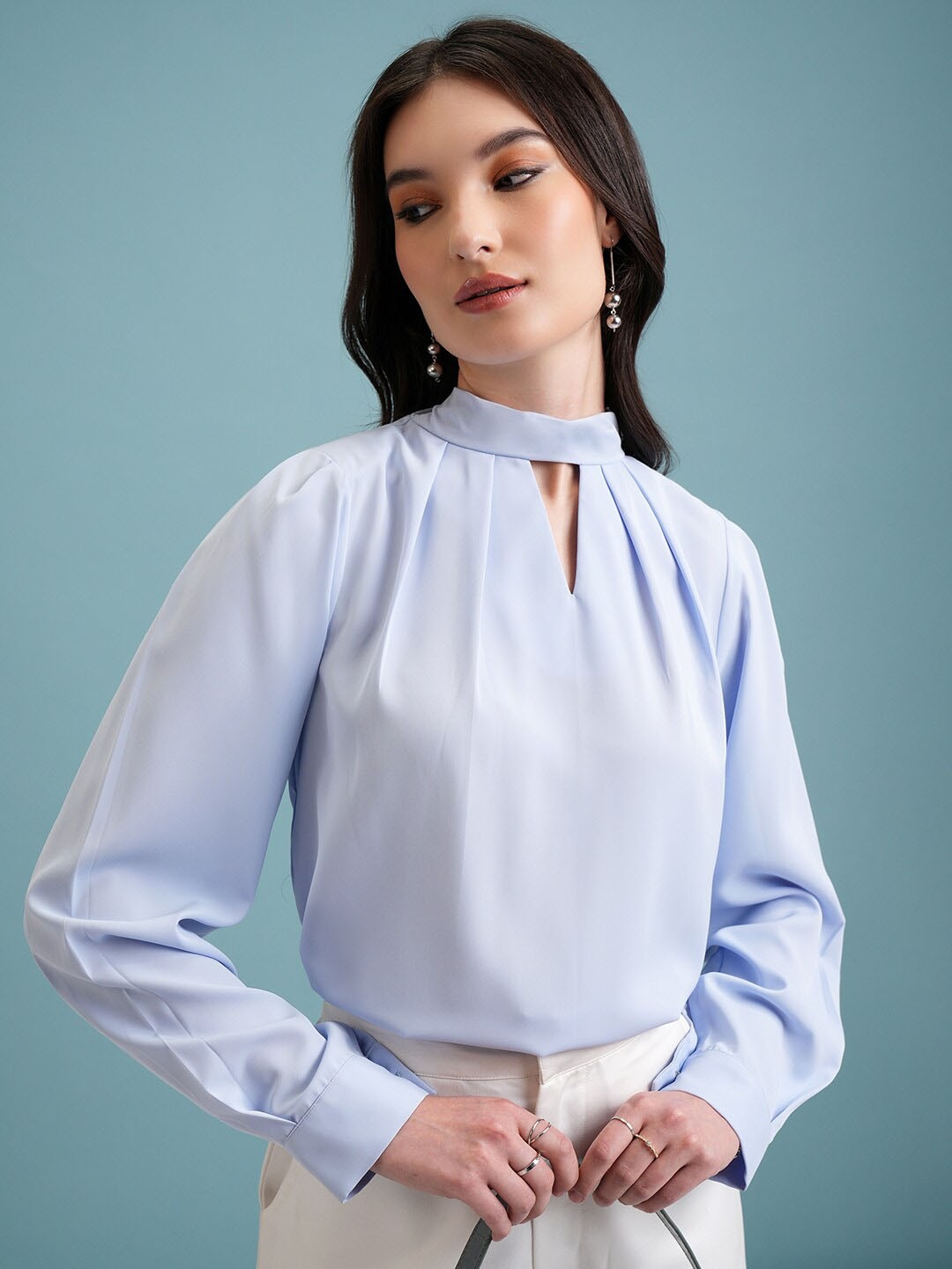 

Tokyo Talkies Keyhole Neck Blouson Top, Blue