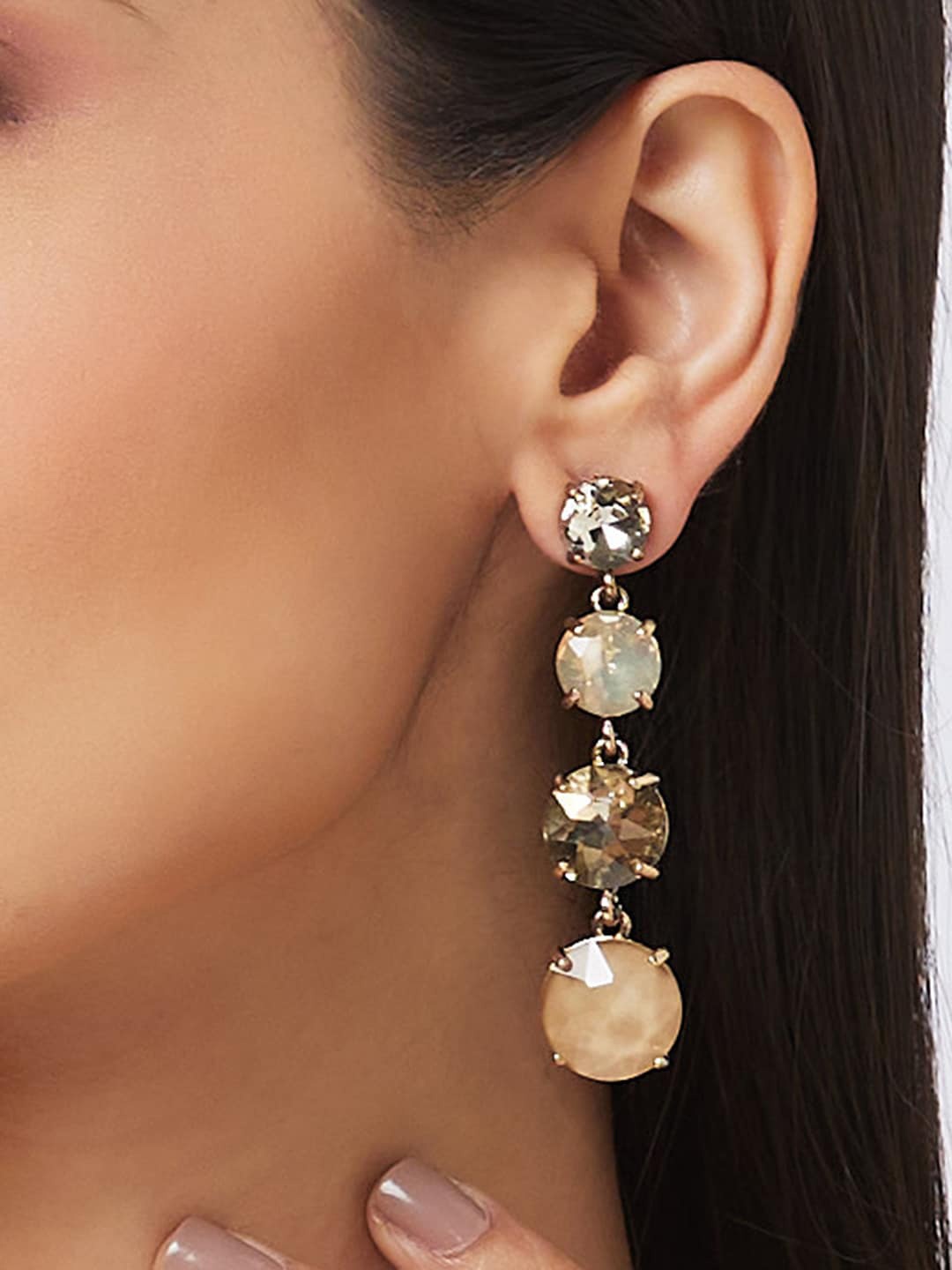 

Globus Gold-Plated Stone-Studded Contemporary Drop Earrings