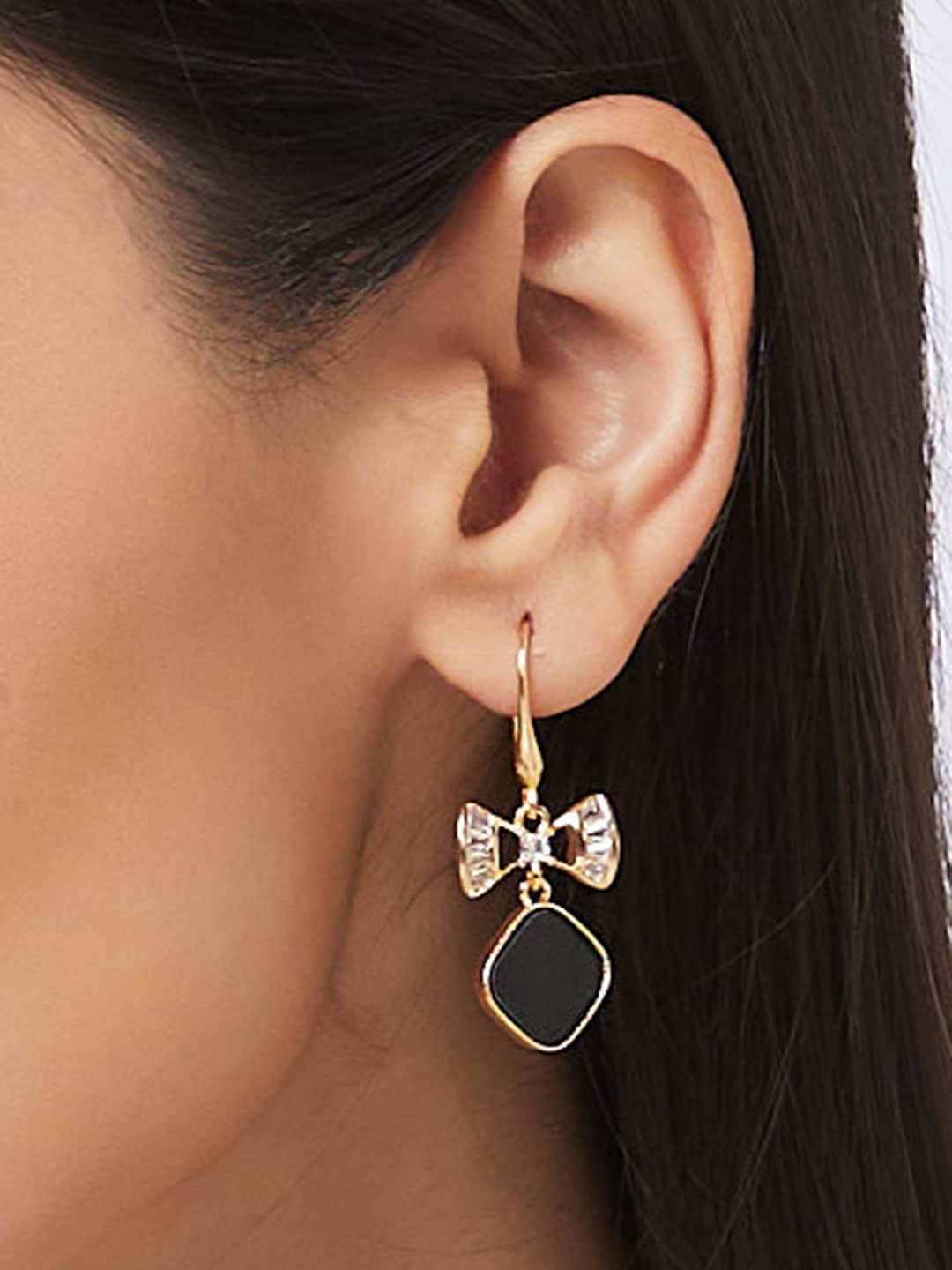 

Globus Gold-Plated Square Drop Earrings, Black