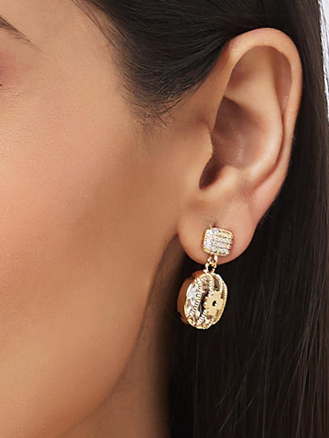 

Globus Gold-Plated Artificial Stones-Studded Drop Earrings