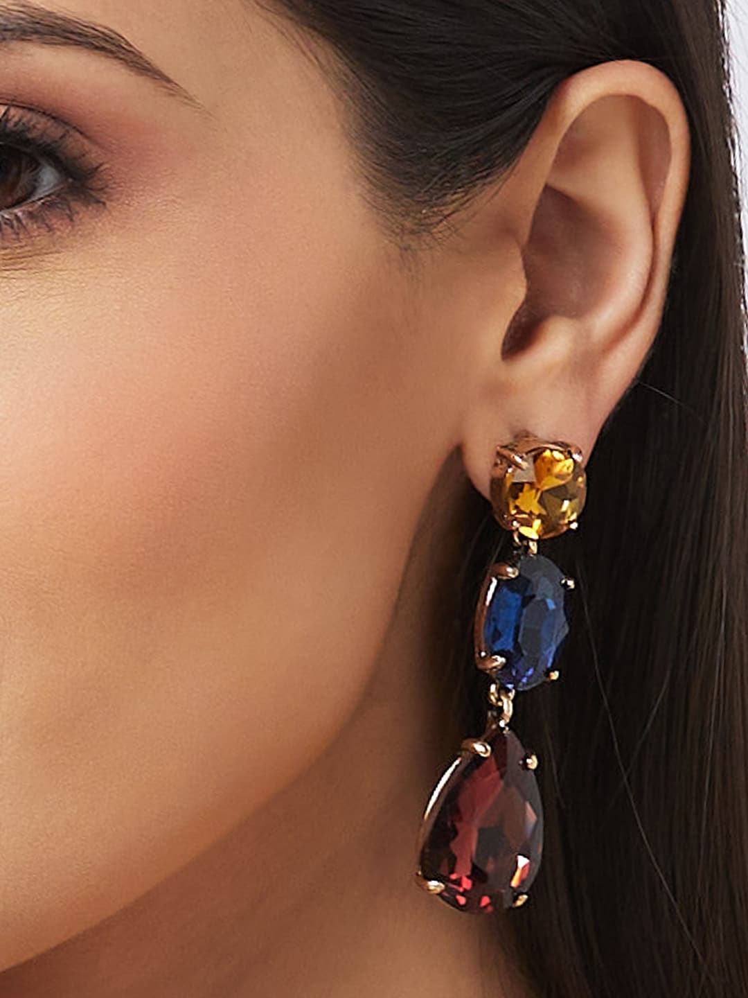 

Globus Gold-Plated Artificial Stones-Studded Teardrop Shaped Drop Earrings