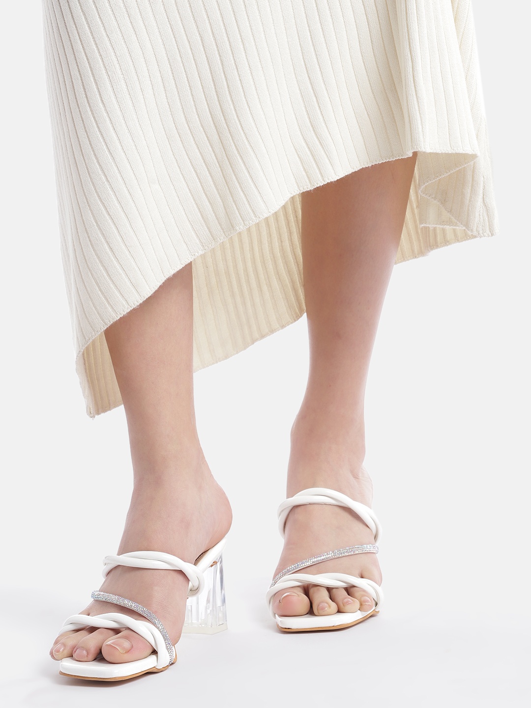 

AXIUM Embellished Party Block Sandals, White