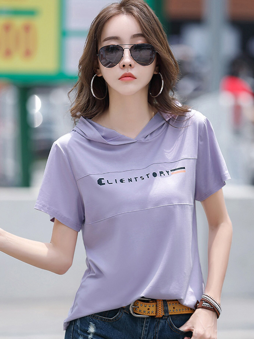 

LULU & SKY Typograophy Printed Cowl Neck Cotton Top, Purple