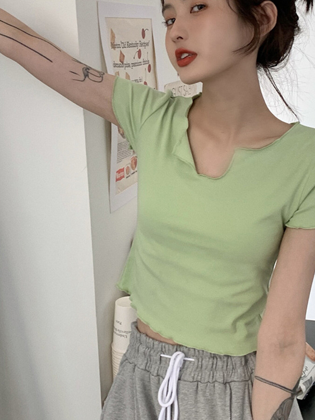 

LULU & SKY Notched Neck Crop Top, Green