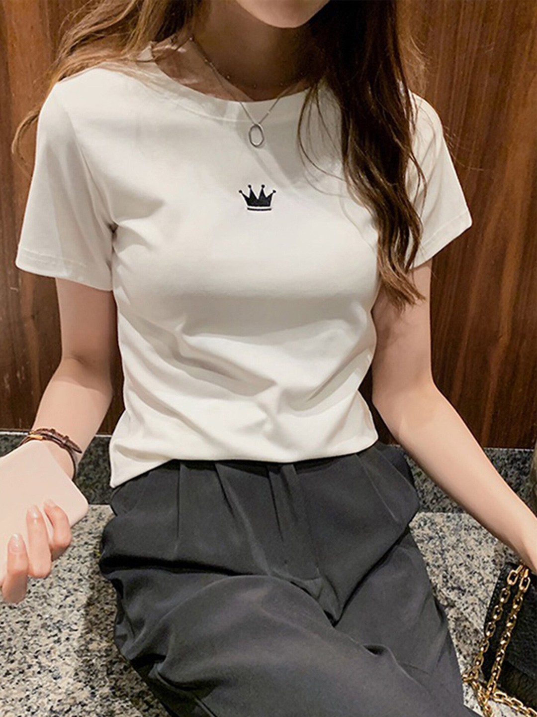 

LULU & SKY Round Neck Short Sleeved Top, White