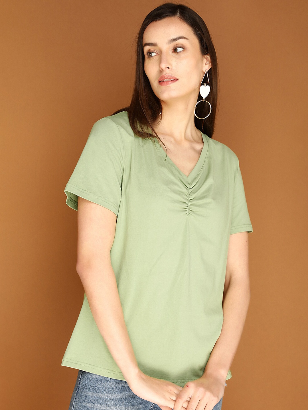 

LULU & SKY V-Neck Cotton Top, Green