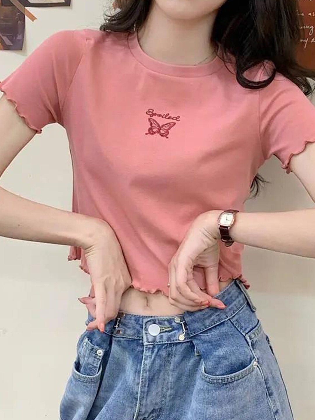 

LULU & SKY Round Neck Crop Top, Pink