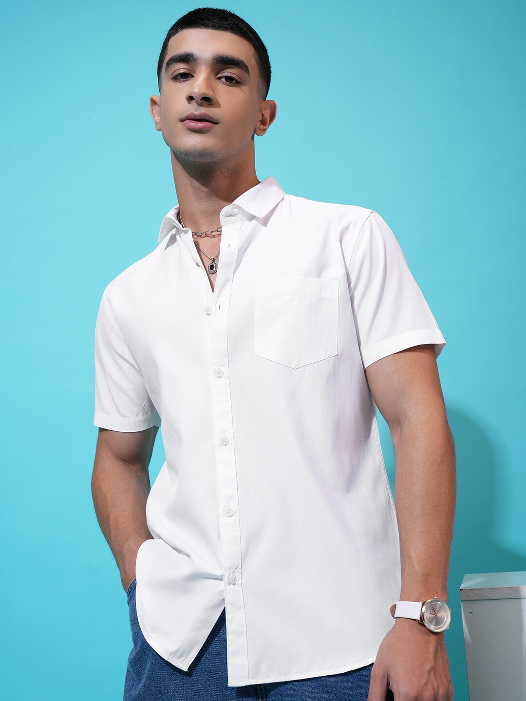 

HIGHLANDER Solid Slim Fit Shirt, White