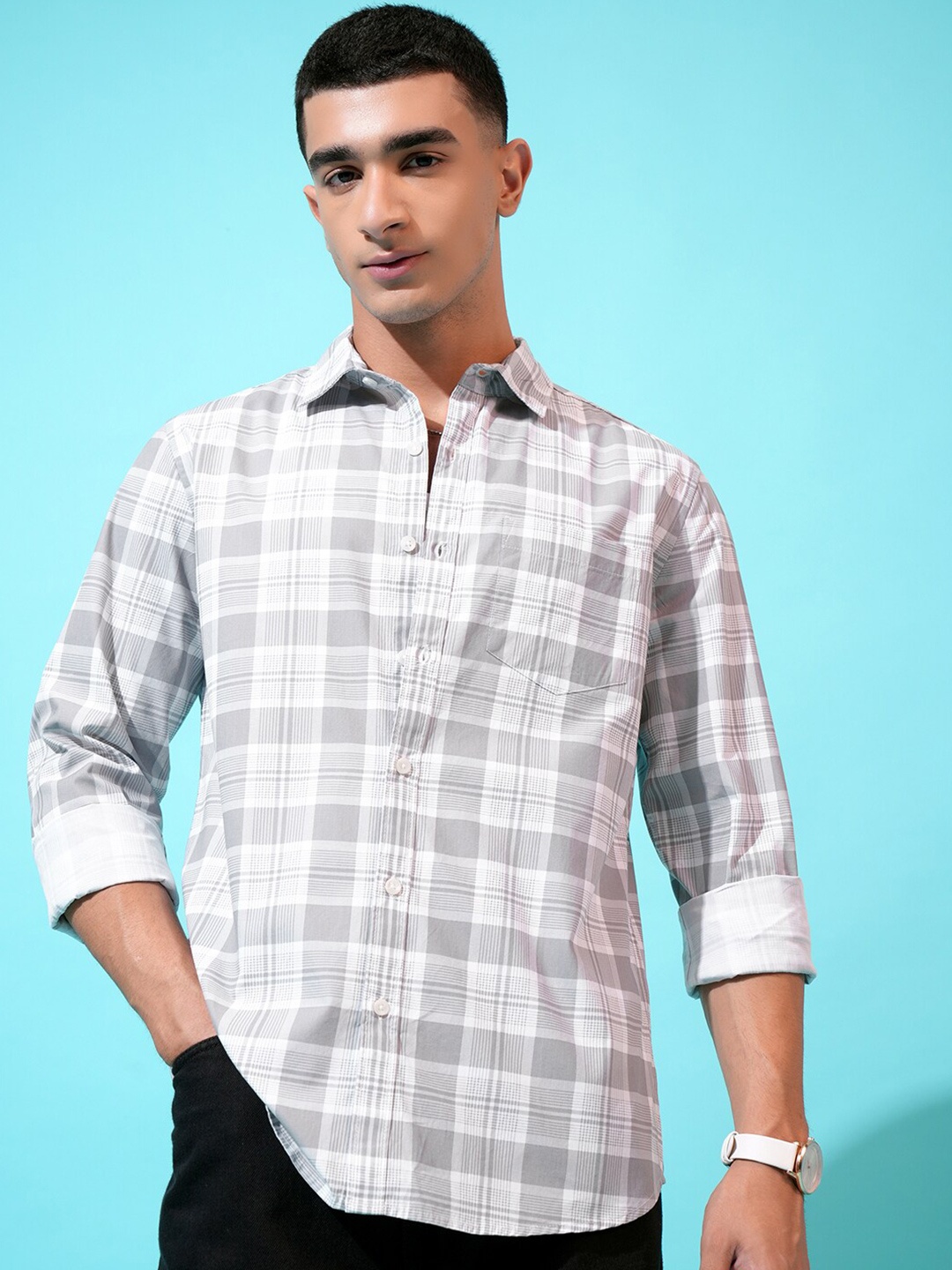 

HIGHLANDER Checked Slim Fit Shirt, Grey