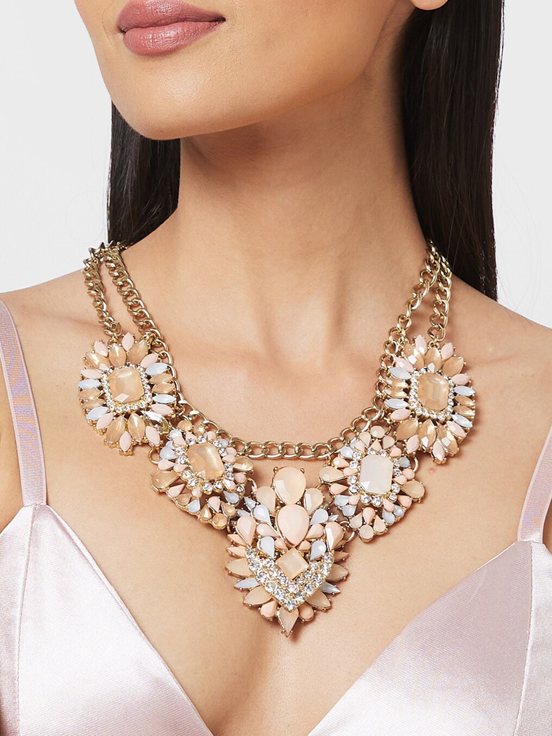 

Globus Beige Gold-Plated Stone Studded Necklace