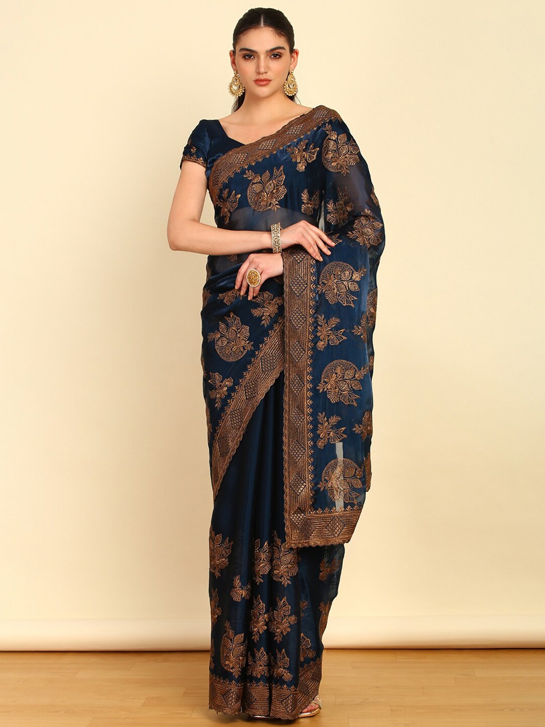 

Soch Floral Embroidered Organza Saree, Blue