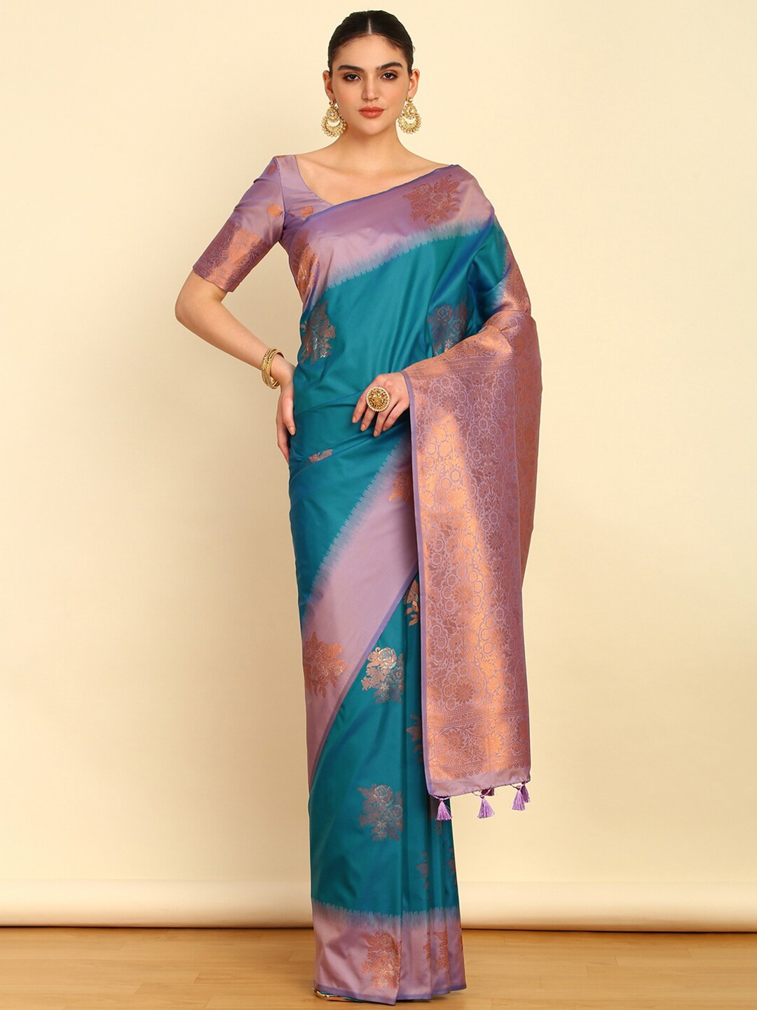

Soch Ethnic Motifs Woven Design Zari Saree, Turquoise blue