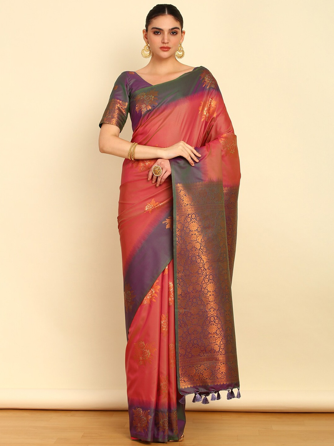 

Soch Pink Floral Woven Design Zari Saree