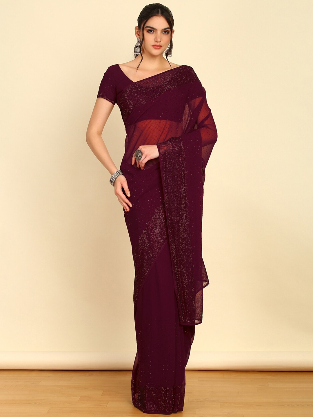 

Soch Embellished Beads and Stones Saree, Maroon