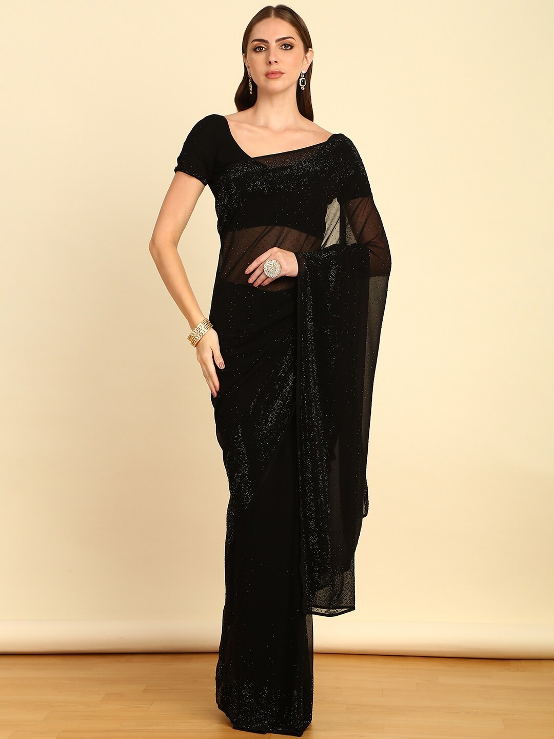 Soch Black Embellished Beads and Stones Saree