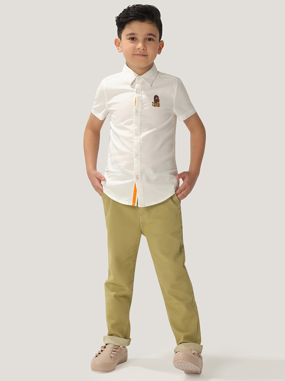 

One Friday Boys Lion King Printed Comfort Cotton Casual Shirt, White