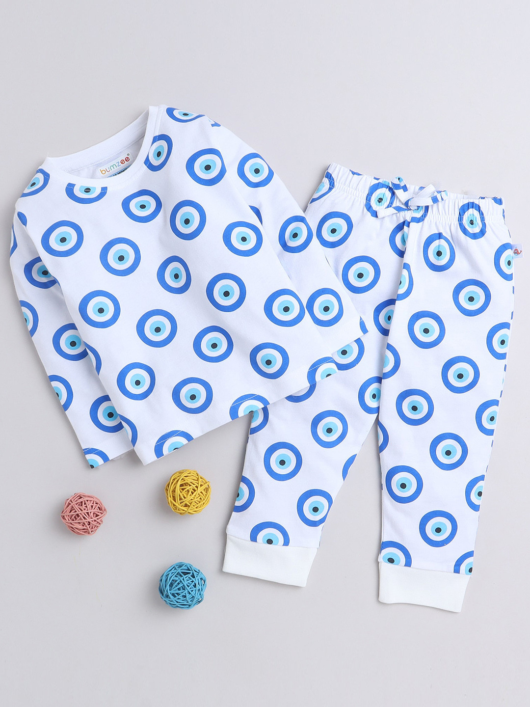 

BUMZEE Boys Printed Pure Cotton Night Suit, White