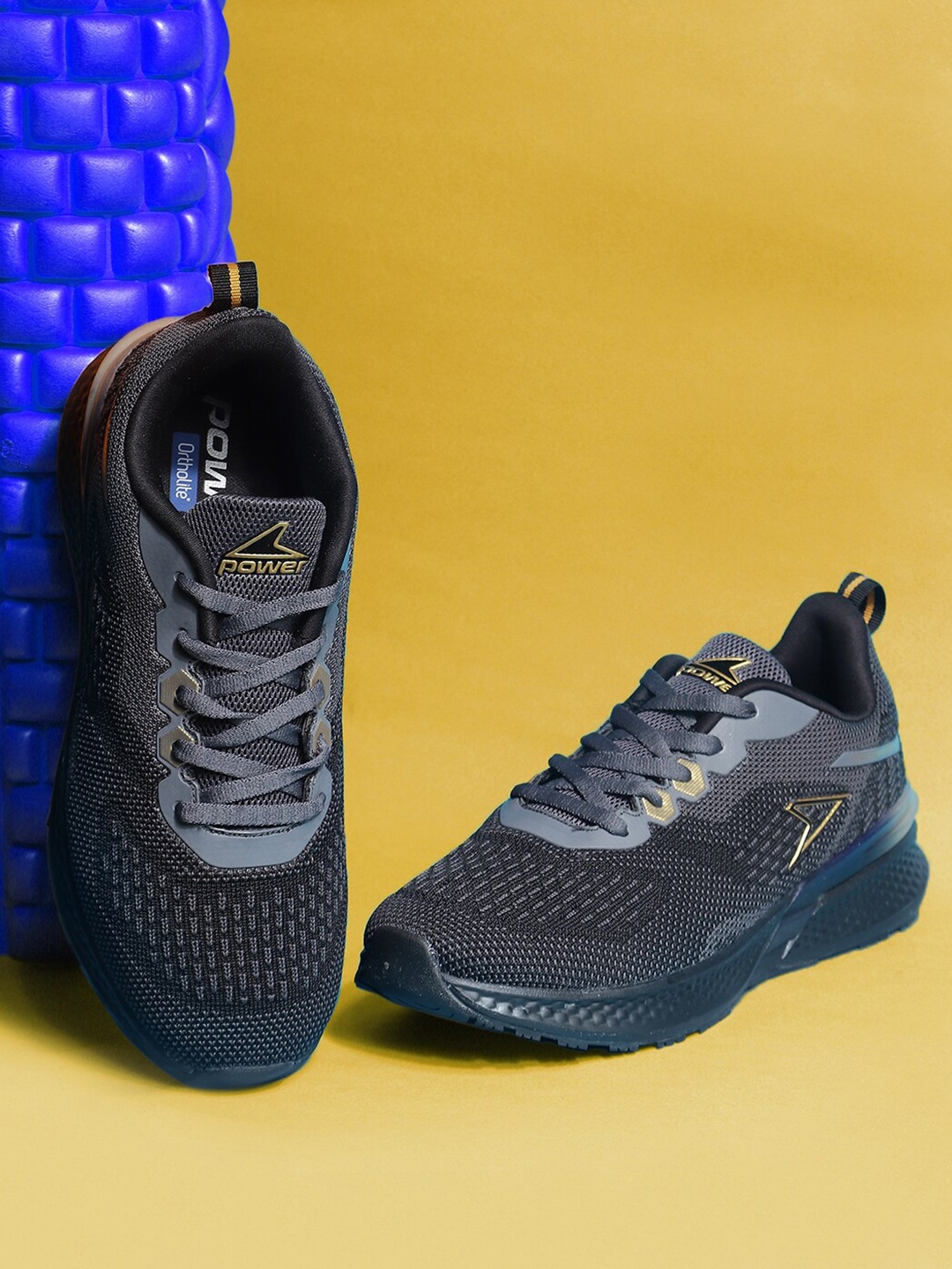 

Power Men Textile Lace-Ups Running Shoes, Black