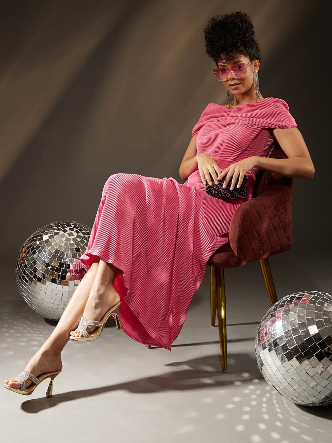 

ATRAENTA Self Design Satin A-Line Dress, Pink